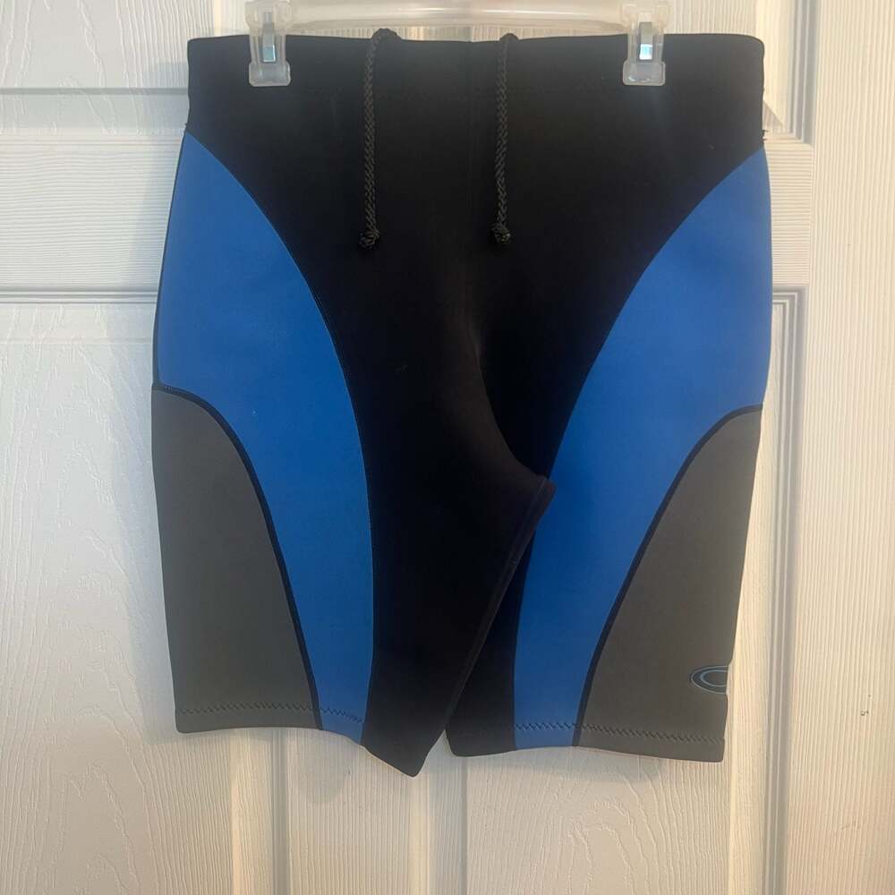 OP First Wave Wet Suit Shorts NEOPRENE Blue Black Sz L 1996 VTG EUC 90s Surfing